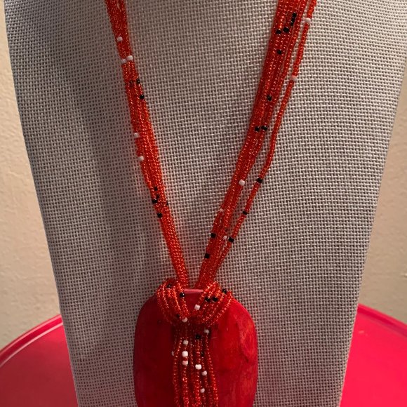 Red Multi Strand Pendant Necklace - Picture 2 of 3